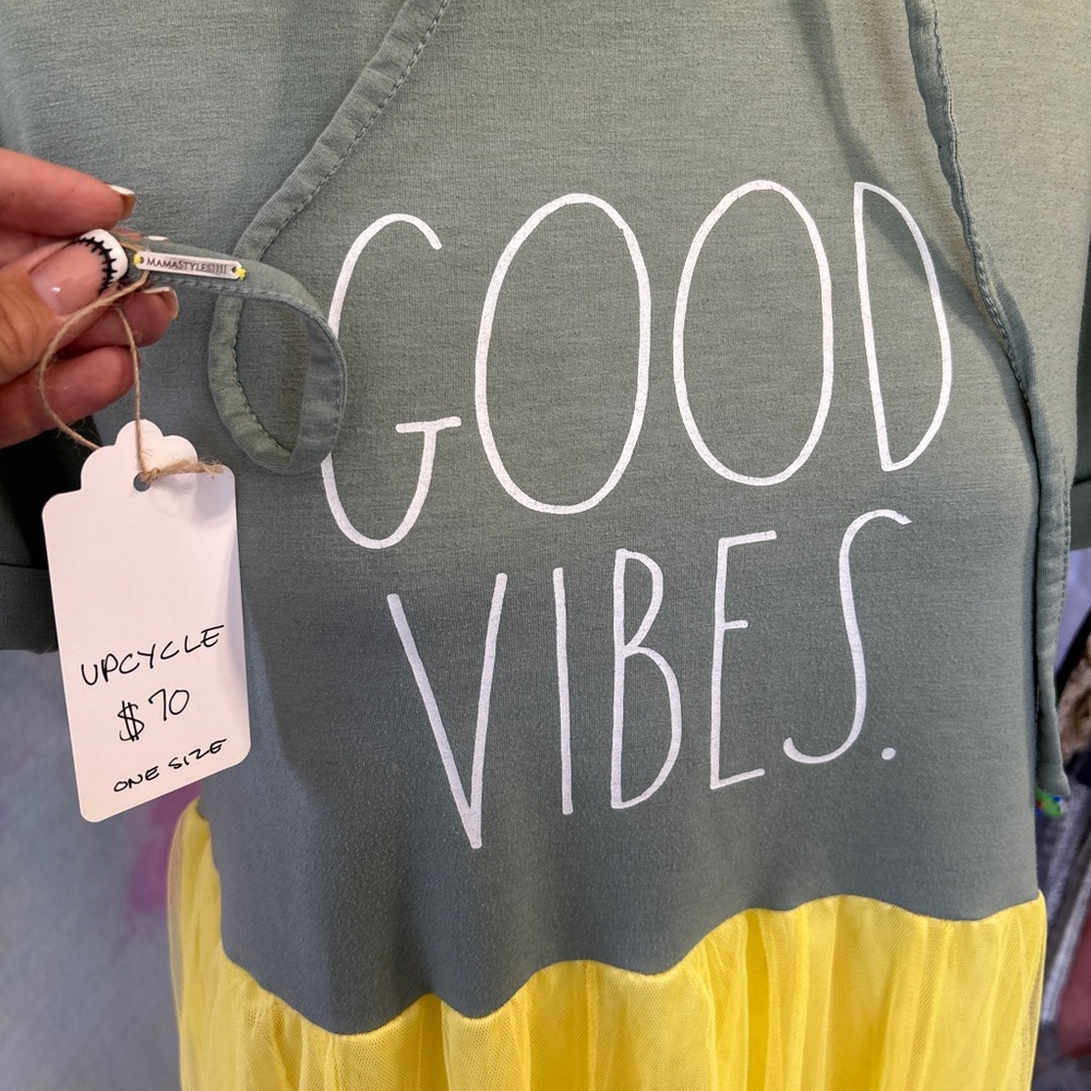 Upcycled by Me:  Good Vibes Hoodie Dress with Yellow Tulle Maxi Skirt - Picture 4 of 5